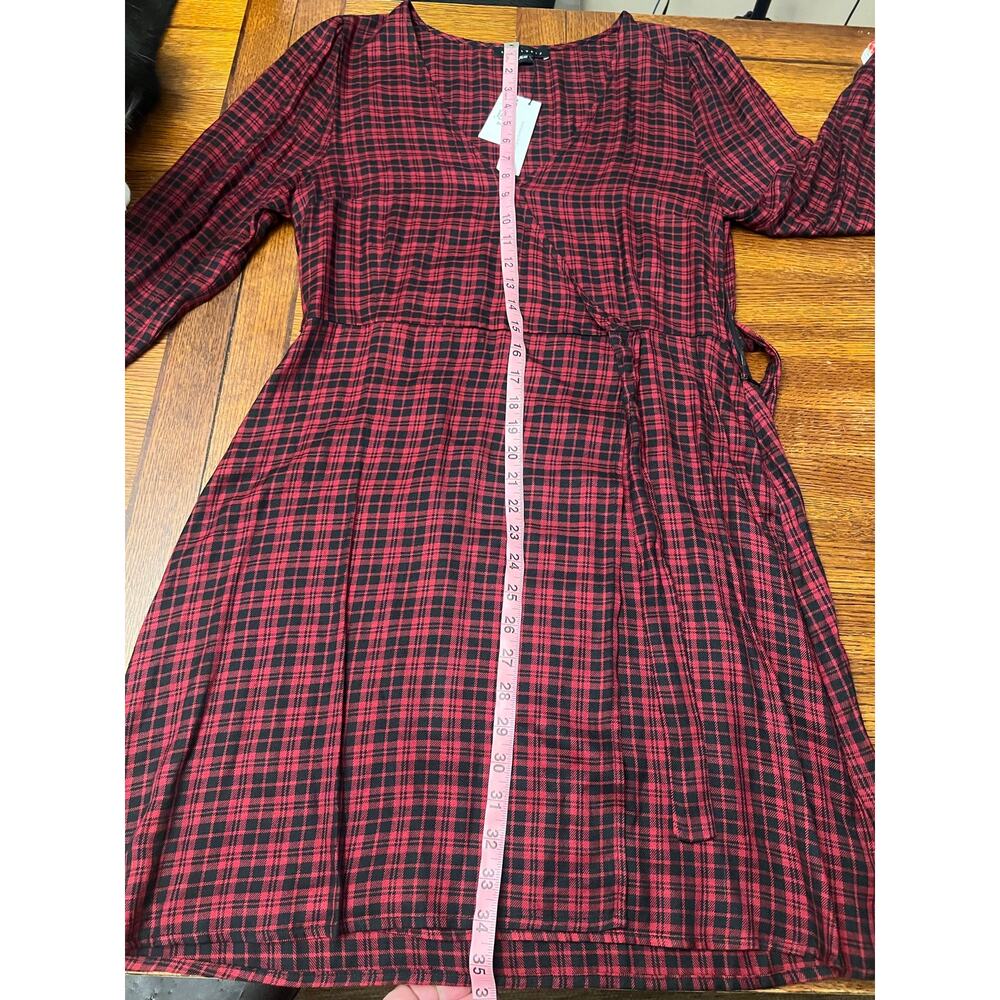 NWT Sanctuary Anthropologie Red Black Plaid Wrap Long Sleeve Dress Sz 10 - Picture 14 of 16